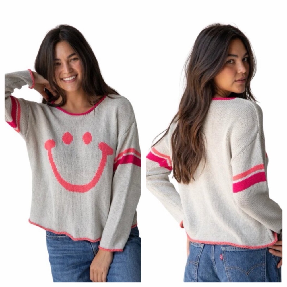NATURAL LIFE Carson Knit Sweater Smiley Graphic Women’s Size L/XL Pullover